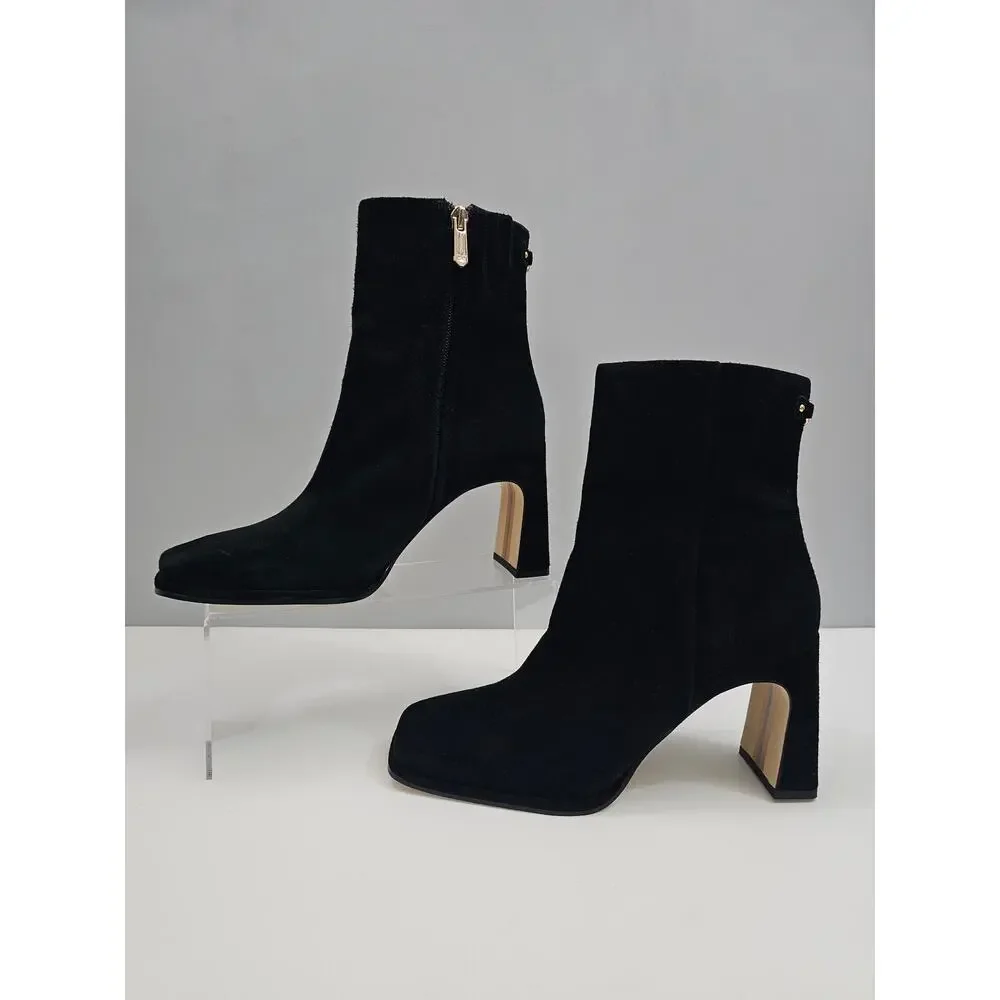 Sam Edelman Irie Ankle Boot Womens 8.5 Black Suede Square Toe Block Heel Elegant